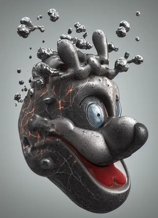 Image similar to mickey mouse head, fractal, broken, wet, mycelium, radiant alien, rococo, baroque, automotive, bio-mechanical, porcelain, iridescent sub surface scattering, octane render