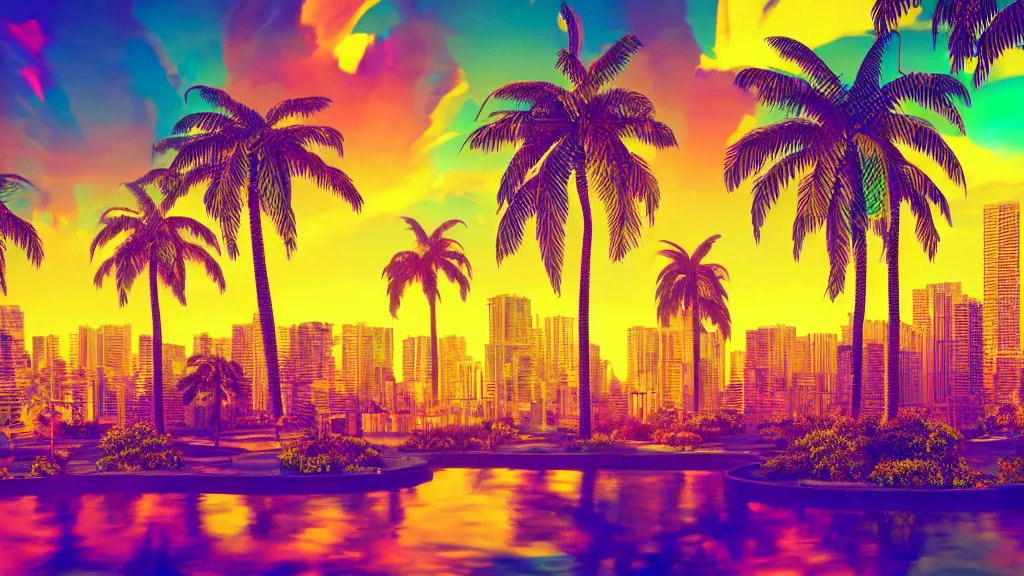 Image similar to golden city in a vaporwave jungle, 4k, ultra realistic, colorful, award winning photograph