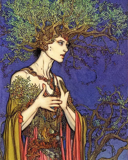 Image similar to kim kadarshian as the oracle of trees by rebecca guay, masterpiece