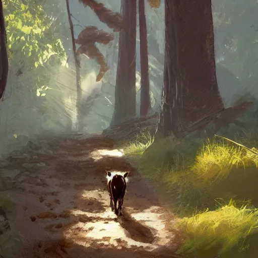 Image similar to closeup of a cow shit in the middle of the path, excrement, pinewoods, avila mountains. by craig mullins, steve purcell, ralph mcquarrie. trending on artstation. fashion, centered image