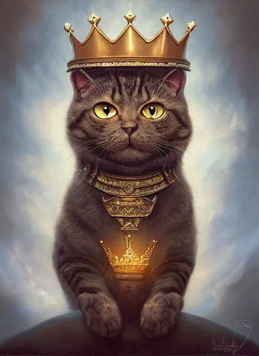 Prompt: ultra realist soft painting of a nuclear bomb explosion, a humanoid cat king with a crown, partial symmetry accurate features, very intricate details, focus, curvy, award winning, artstyle tom bagshaw