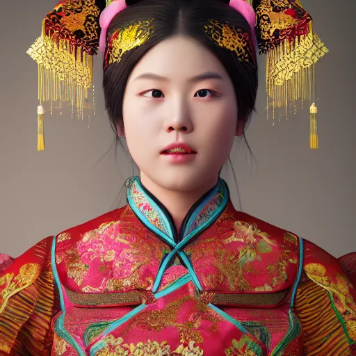 Prompt: young chinese princess with traditional clothes, medium shot, intricate details, octane, unreal engine, ultra - realism, photorealism, photorealistic, 4 k, 8 k, 1 6 k
