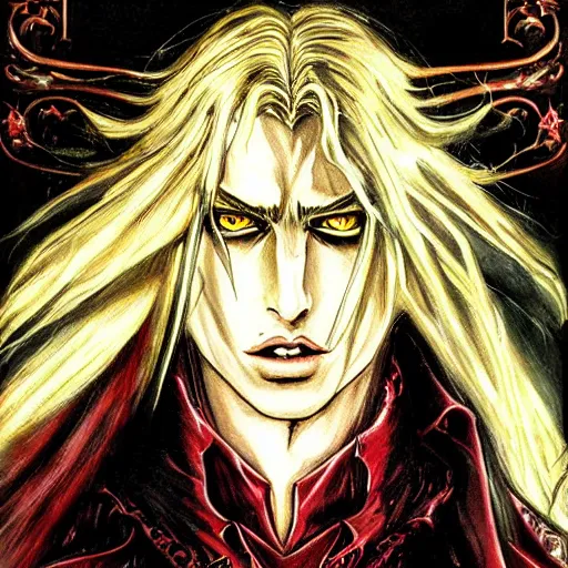 Prompt: A portrait of Alucard from Castlevania Symphony of the Night, very beautiful painting by Ayami Kojima