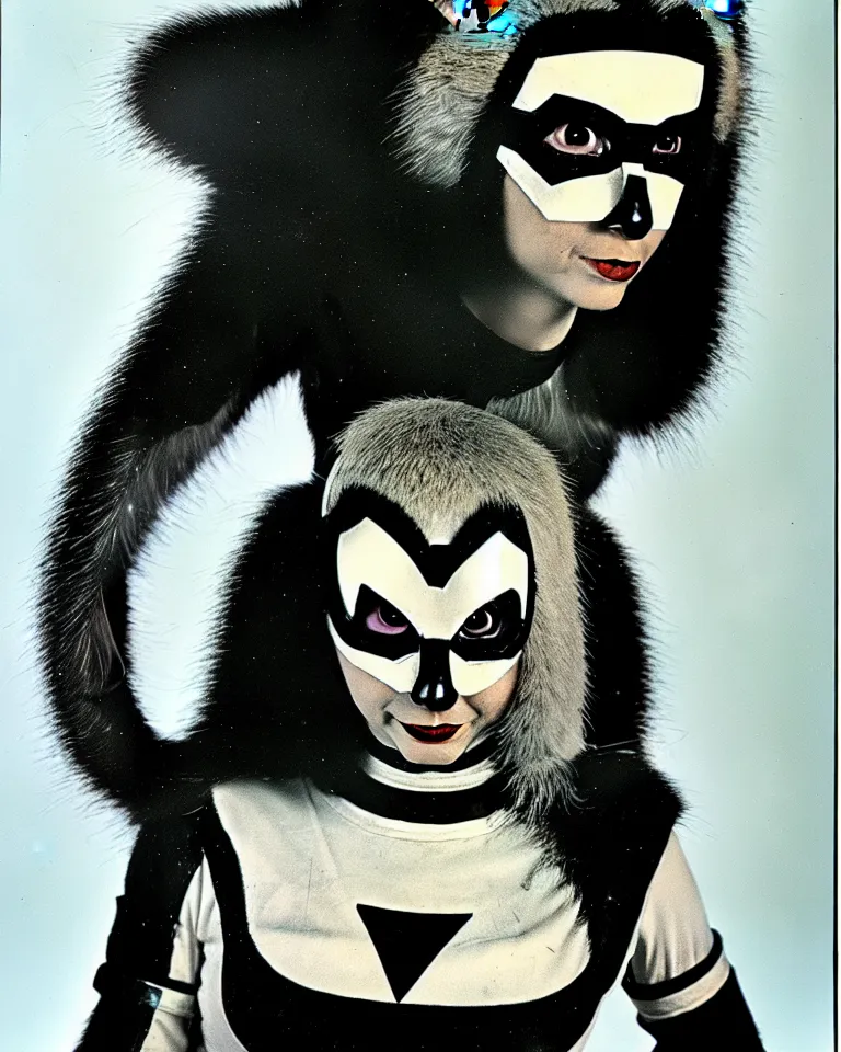 Image similar to new marvel superhero opossum girl, solo portrait, 1 9 7 0 s photo