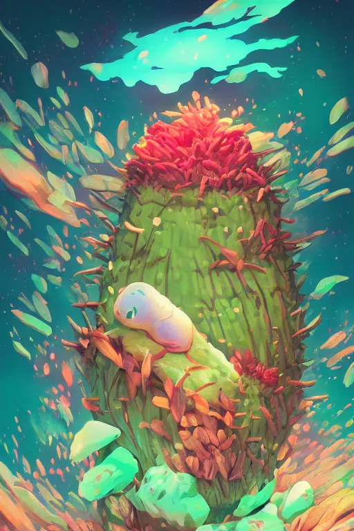 Image similar to creature animal sushi cristal very big eye roots cactus elemental flush of force nature micro world fluo fishscale, behance hd by jesper ejsing, by rhads, makoto shinkai and lois van baarle, ilya kuvshinov, rossdraws global illumination