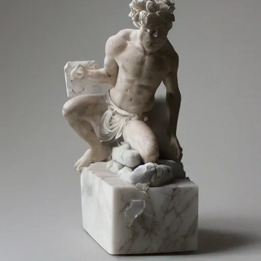 Prompt: natsu, marble sculpture