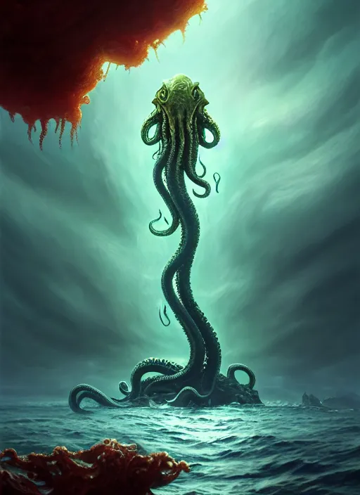 Mysterious Monster Cthulhu In The Sea, Huge Tentacles Sticking Out Of The  Water, Landscape Stock Photo, Picture and Royalty Free Image. Image  196631645.