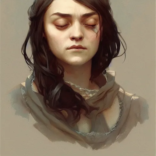 Image similar to Portrait of sleeping arya stark, elegant, digital painting, highly detailed, fantasy, artstation, concept art, smooth, sharp focus, illustration, art by artgerm and greg rutkowski and alphonse mucha