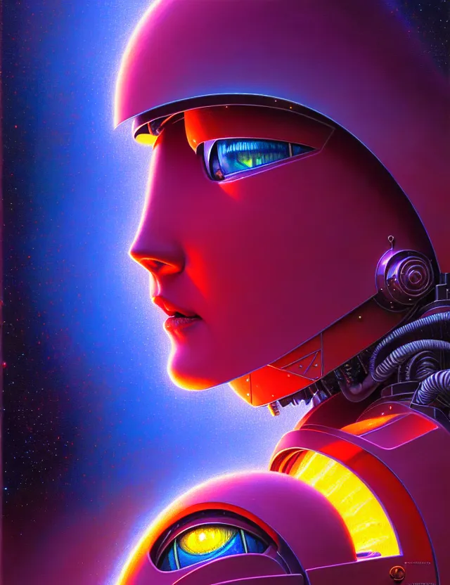 Prompt: holy young female battle robot award winning closeup portrait bust symmetry faded tetrachromacy colors arctic background tim hildebrandt wayne barlowe bruce pennington donato giancola larry elmore masterpiece trending on artstation cinematic composition beautiful lighting hyper detailed!!! 8 k oil on canvas