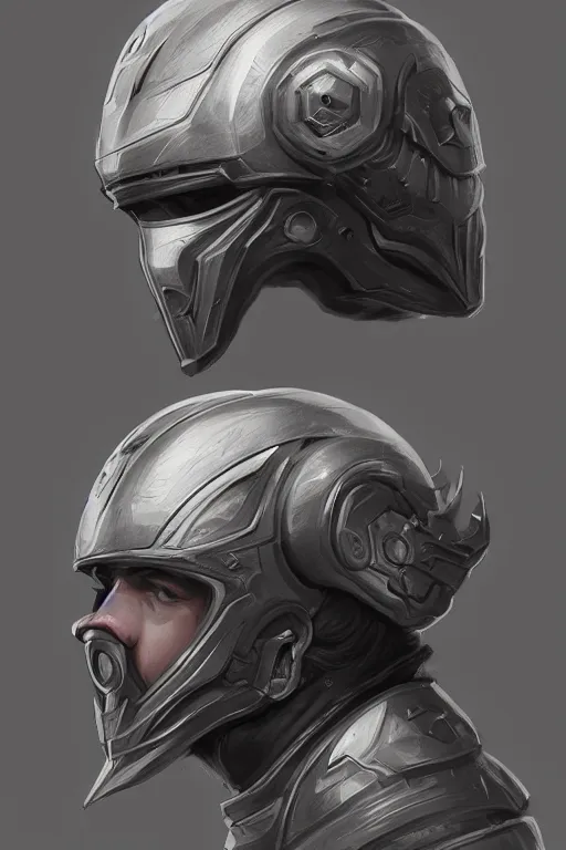 Prompt: helmet concept by yintion j - jiang geping, lineart, oil painting, concept sketches, rejected concepts, digital painting, highly detailed, artstation, sharp focus