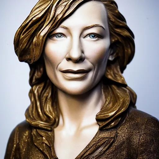 Prompt: bronze sculpture of cate blanchett , photorealism