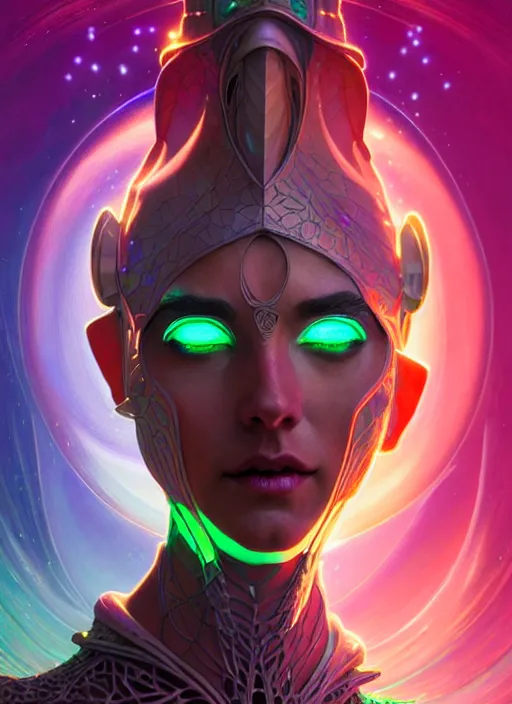 Prompt: a machine elf faceless glowing liquefied stardust adventurer, dnd fantasy character, full body portrait, glowing neon skin, magical aura, ultra realistic, intricate, elegant, highly detailed, digital painting, artstation, smooth, sharp, focus, illustration, art by artgerm and greg rutkowski and alphonse mucha and dan mumford, sacred geometry
