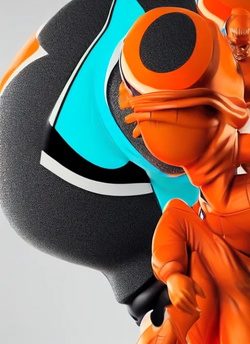 Prompt: accurate detailed pvc inflated orange & teal colored sports god, full body, futuristic, concept art, character only, detailed art, adidas streetwear, figurine!!!, studio lighting, grey background, no shadow, trending on artstation, 4 k, sharp, highly - detailed, focus on face!!!