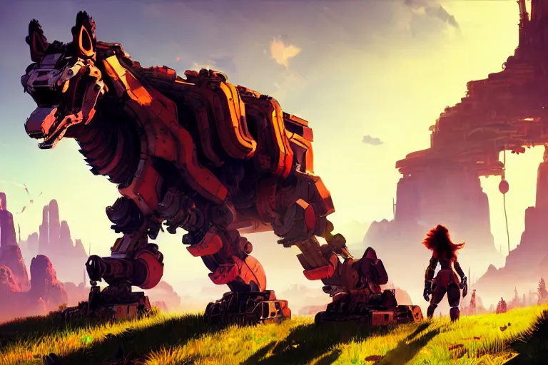 Image similar to wolf - tank machine mecanical creature robot of horizon forbidden west horizon zero dawn radiating a glowing aura global illumination ray tracing hdr fanart arstation by ian pesty and alena aenami artworks in 4 k