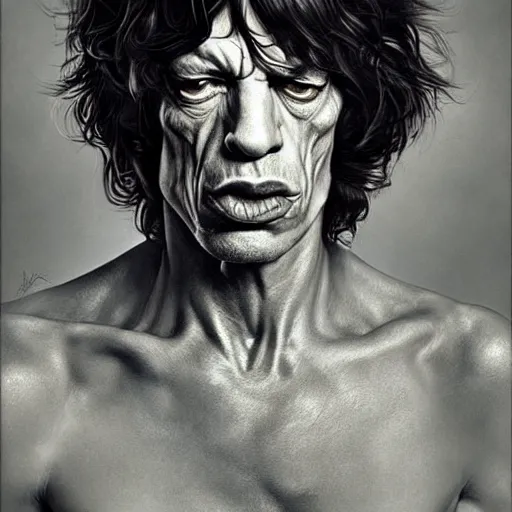 Image similar to digital painting of mick jagger by filipe pagliuso and justin gerard, symmetric, fantasy, highly, detailed, realistic, intricate