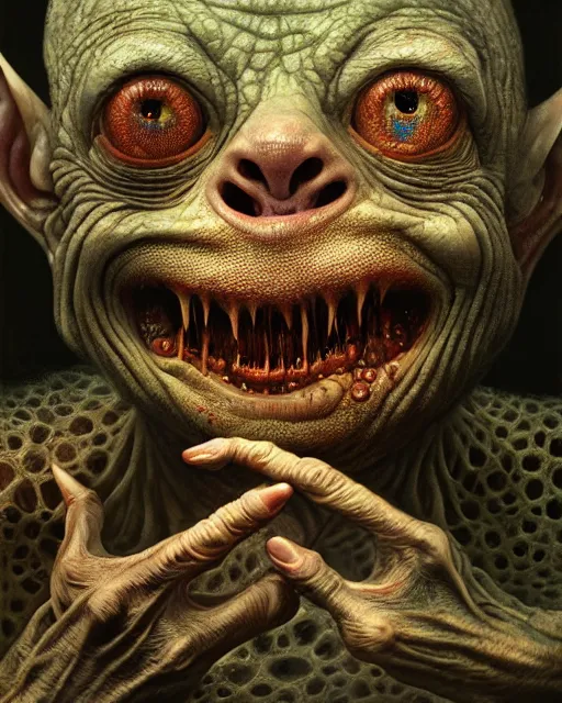 Prompt: gollum grotesque, trypophobia, ultra detailed, ultra realistic, adventure time, studio lighting, by beksinski, alejandro jodorowsky, giger, greg rutkowski, carne griffith trending on artstation, deviantart, photorealism