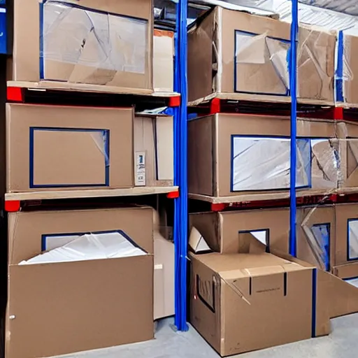 Prompt: 2 slides the first a warehouse full of boxes, the second is the same picture but boxes are masked