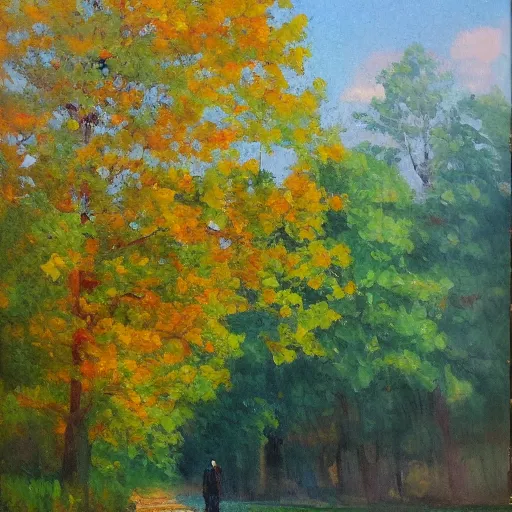Prompt: Beginning of Autumn, Impressionism, oil painting