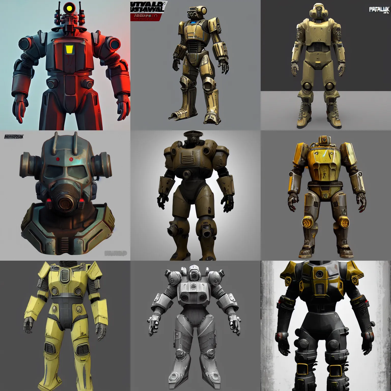 Prompt: detailed low poly 3d model of fallout power armor in cyberpunk 2077