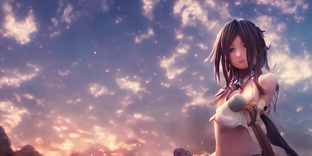 Image similar to fantasy anime girl, unreal 5, hyperrealistic, realistic, photorealistic, dynamic lighting, highly detailed, cinematic landscape, studio landscape, studio lighting