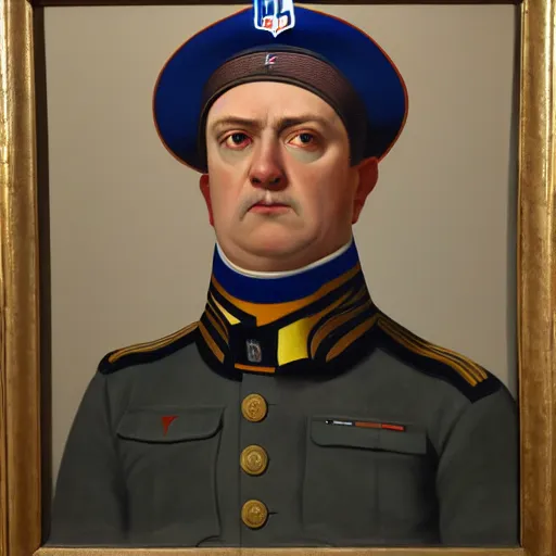 Image similar to facial portrait of nfl detroit lions dictator, military uniform, 1 8 3 4, oil on canvas by william sidney mount, oil on canvas, octane render