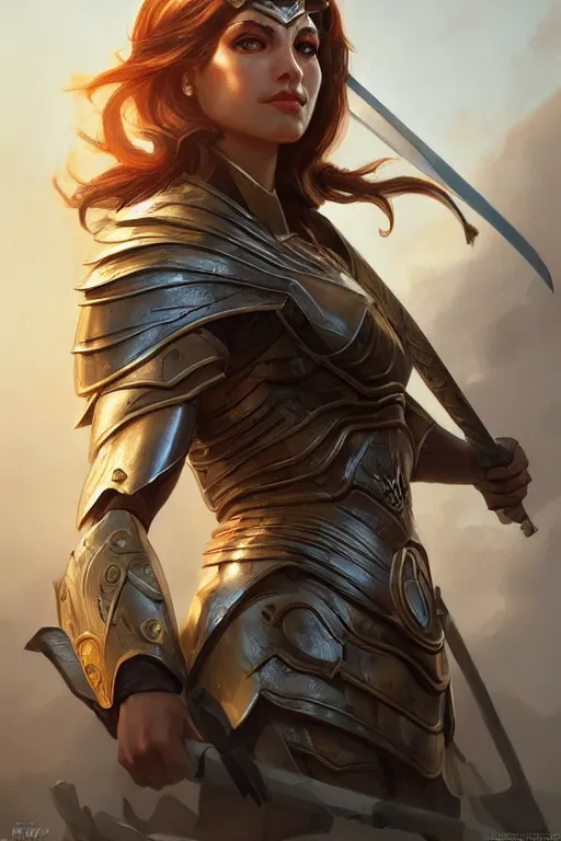 Image similar to amazon valkyrie athena, d & d, fantasy, portrait, highly detailed, headshot, digital painting, trending on artstation, concept art, sharp focus, illustration, art by artgerm and greg rutkowski and magali villeneuve