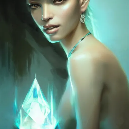 Prompt: a beautiful portrait of a diamond goddess by greg rutkowski and raymond swanland, trending on artstation, ultra realistic digital art