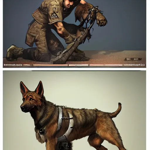 Image similar to a wounded humanoid german shepherd beast - man soldier, heals his wounds in the hospital, artstation.