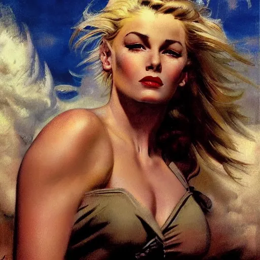 Prompt: ultra realistic portrait painting of a blonde girl as an outlaw, art by frank frazetta, vintage levi ’ s ad, stormy weather, dark vibes, 4 k, ultra realistic, highly detailed, epic lighting