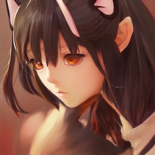 Image similar to An anime portrait of beautiful girl with cat ears, by Stanley Artgerm Lau, WLOP, Rossdraws, James Jean, Andrei Riabovitchev, Marc Simonetti, and Sakimichan, tranding on artstation