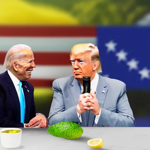 Image similar to realistic 4k image of Biden and Trump together drinking a caipirinha drink with Rio de Janeiro Corcovado on the background