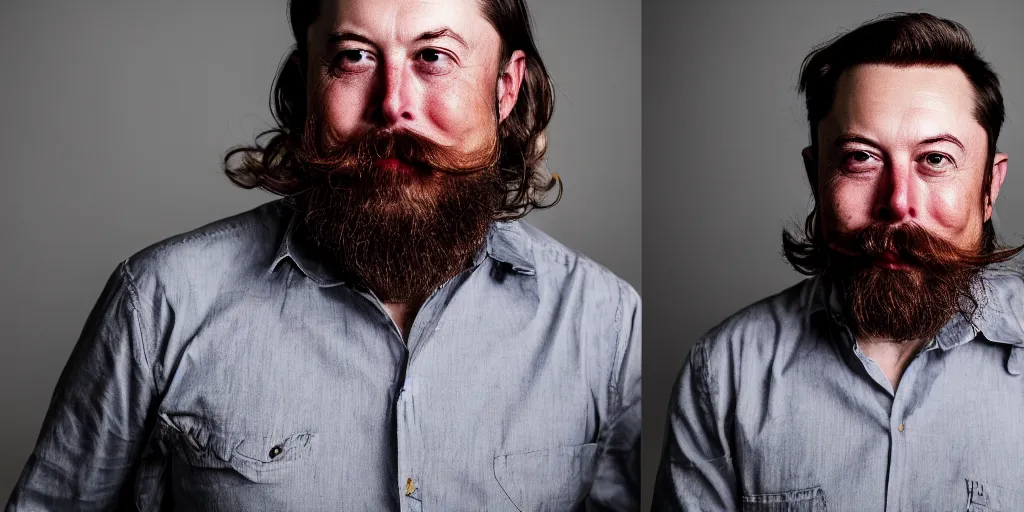 Image similar to toddler elon musk with long mustache and epic beard, 5 0 mm, studio lighting