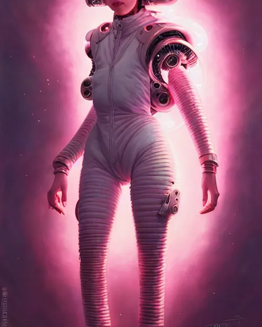 Image similar to beautiful fantasy character portrait, roseanne park, wearing pink puffy bomber jacket with leotard, futuristic robots, ultra realistic, dramatic lighting, robots, the fifth element artifacts, highly detailed by peter mohrbacher, hajime sorayama, wayne barlowe, boris vallejo, aaron horkey, gaston bussiere, craig mullins