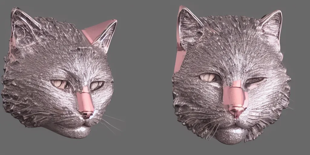 Image similar to made from steel crown is engraved with a single cat face, thin crown, pink color, luxury style, 4 k, realistic render, ultra - detailed, ultra detail