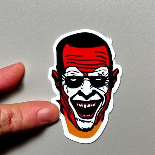 Image similar to die cut sticker, walter white laughing like the joker, splatter paint