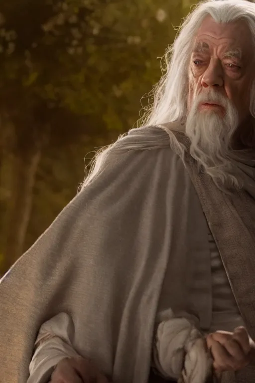 Prompt: film still of emma stone as gandalf in lord of the rings movie, glamour pose, dramatic lighting, octane, volumetric lighting, 8 k