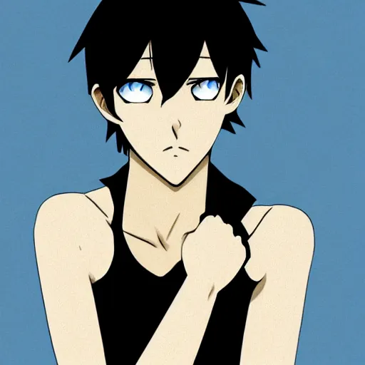 Anime.anime boy.dark.dark anime style.black anime.blue eyes.