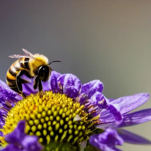 Prompt: a bee taking a break, macro photography, ambient light