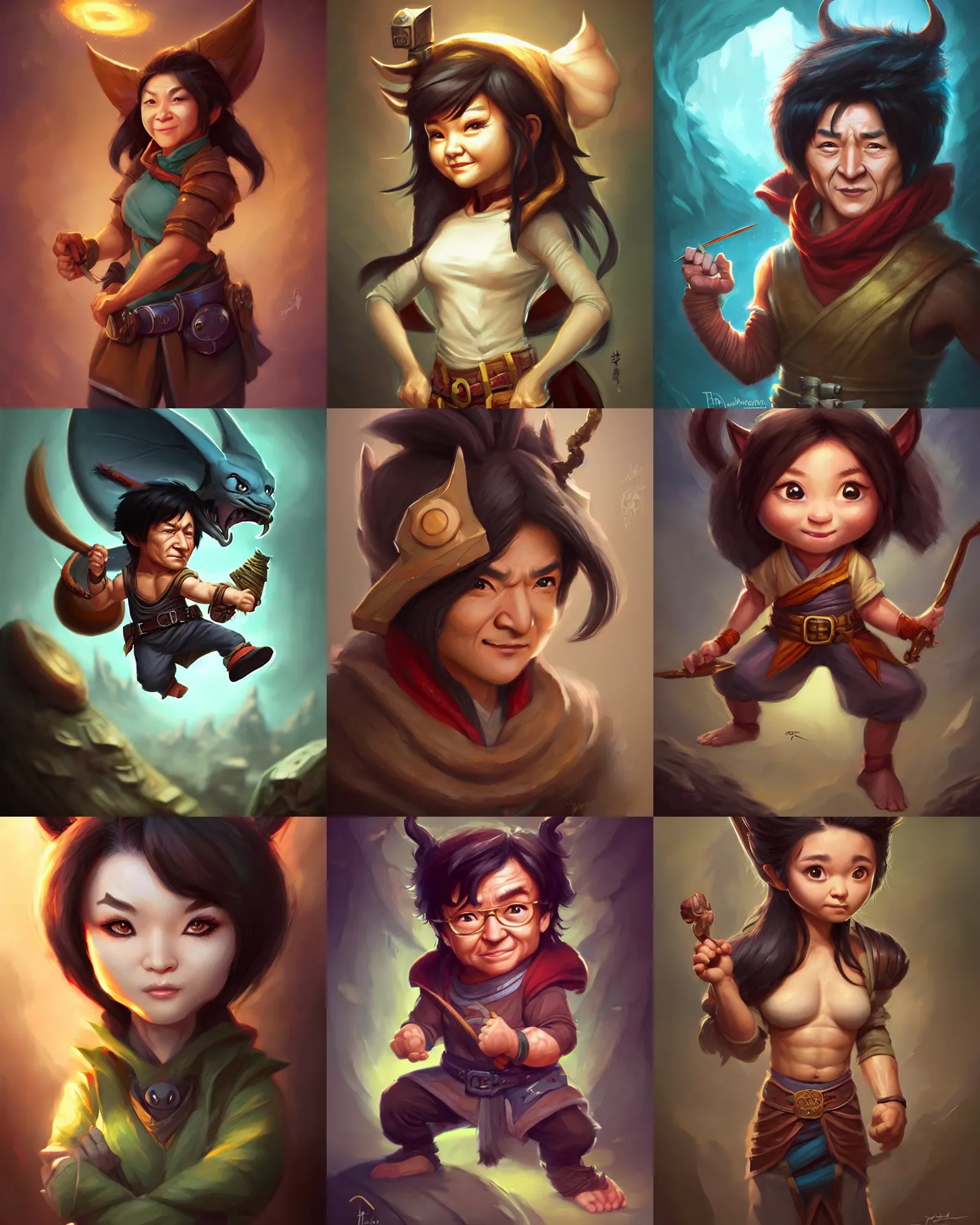 Prompt: cute little anthropomorphic jackie chan cute and adorable, pretty, beautiful, dnd character art portrait, matte fantasy painting, deviantart artstation, by jason felix by steve argyle by tyler jacobson by peter mohrbacher, cinema