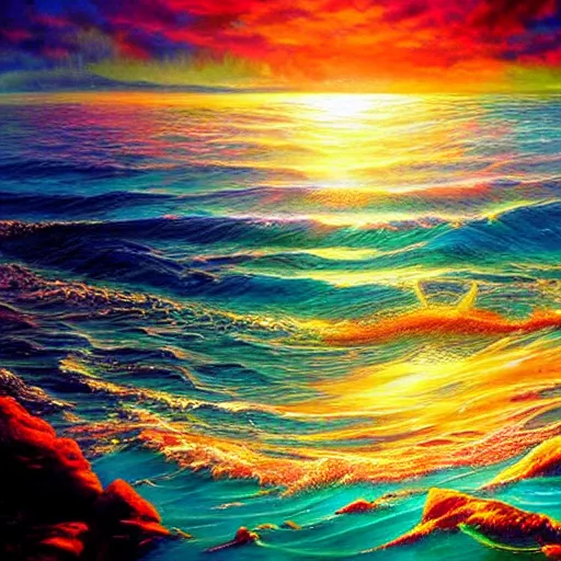 Image similar to hypnotic sea goddess, beautiful composition, wide angle, colorful, cinematic, volumetric lighting, intricate details painting