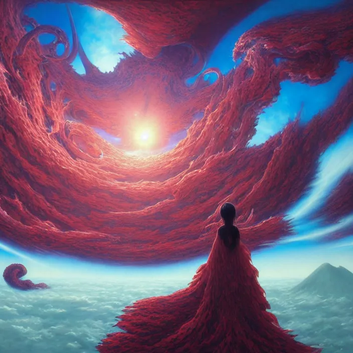 Image similar to Mayer Re-l, official anime key media, close up of Iwakura Lain, LSD Dream Emulator, paranoiascape ps1, official anime key media, painting by Vladimir Volegov, beksinski and dan mumford, giygas, technological rings, johfra bosschart, Leviathan awakening from Japan in a Radially Symmetric Alien Megastructure turbulent bismuth glitchart, Atmospheric Cinematic Environmental & Architectural Design Concept Art by Tom Bagshaw Jana Schirmer Jared Exposure to Cyannic Energy, Darksouls Concept art by Finnian Macmanus