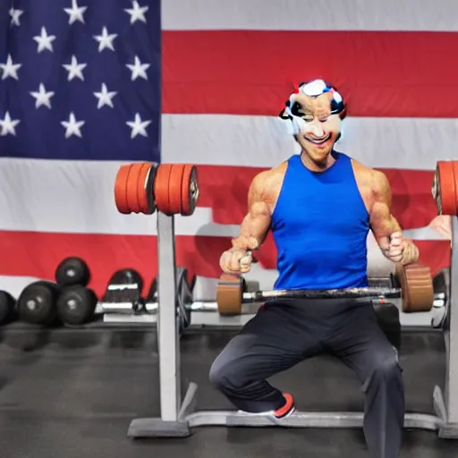 Prompt: joe biden doing weights, in the gym