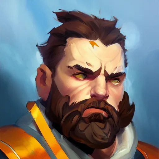 Image similar to greg manchess portrait painting of gimli as overwatch character, medium shot, asymmetrical, profile picture, organic painting, sunny day, matte painting, bold shapes, hard edges, street art, trending on artstation, by huang guangjian and gil elvgren and sachin teng