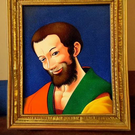 Prompt: portrait painting of happy Michelangelo di Lodovico in the style of japanese cartoon