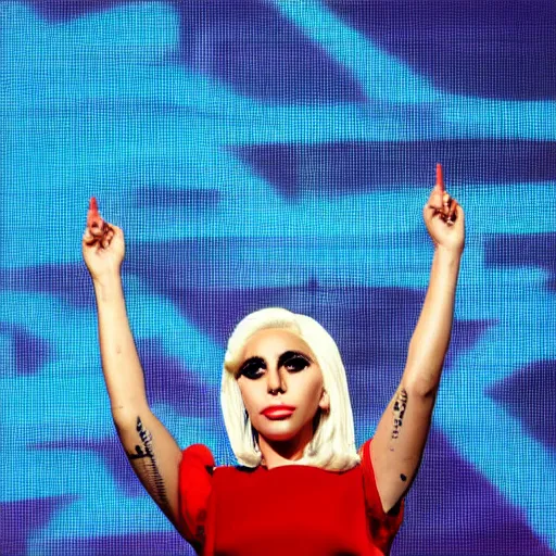 Image similar to Lady Gaga as president, Argentina presidential rally, Argentine flags behind, bokeh, giving a speech, detailed face, Argentina