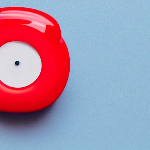 Image similar to Very tiny red alarm clock that looks like the iOS emoji and has the same colors, 3D clay render, 4k UHD, white background, isometric top down left view, diffuse lighting, zoomed out very far