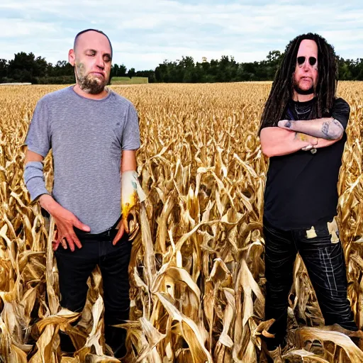 Image similar to photo of the band Korn lost in a corn maze, 4k