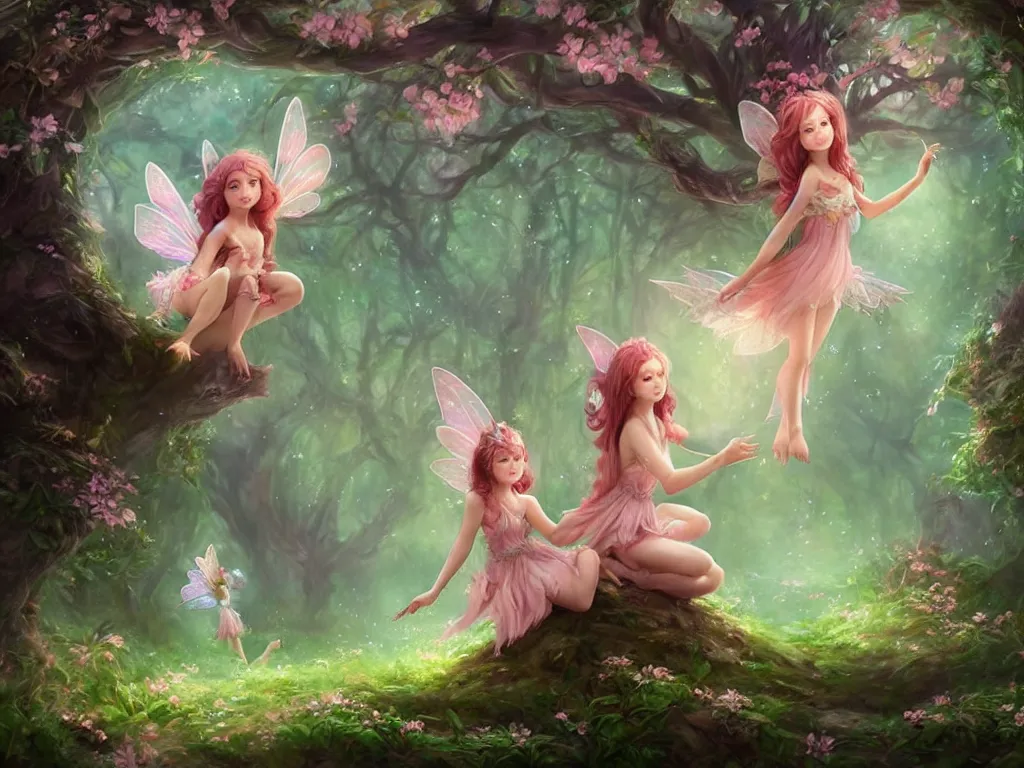 Image similar to two cute fairy in the dreamy forest, fantasy, dreamlike, 8 k resolution, hyper detailed, d & d, character design, digital painting, trending on artstation, sharp focus, illustration, art by artgerm, viktoria gavrilenko, hoang lap, fuji choko, steve zheng