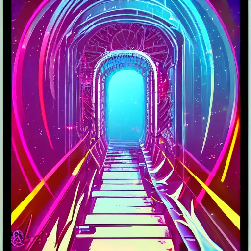 Image similar to a ancient portal to another dimension, retrowave art, trending on art station