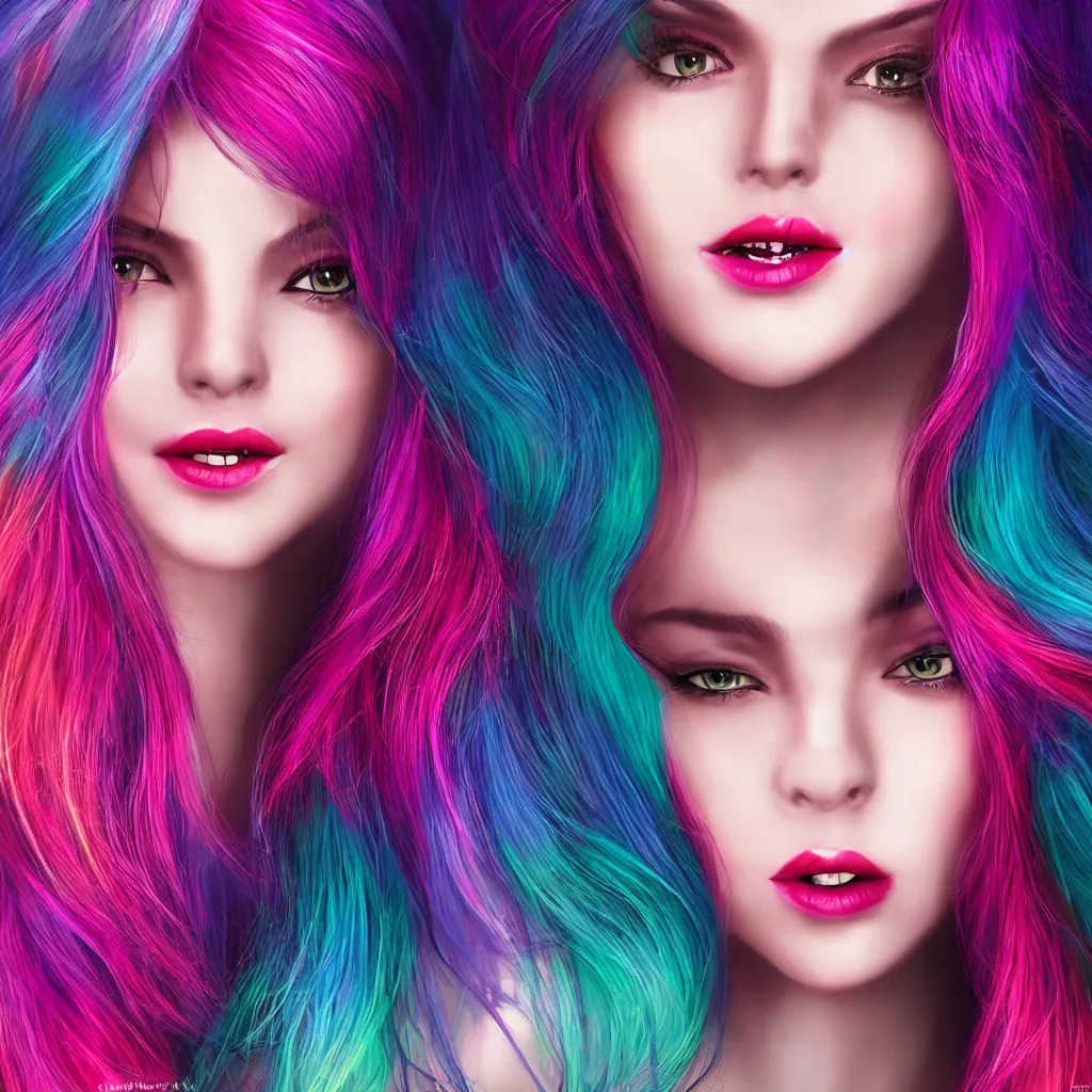 Image similar to ultra realistic portrait of a hot witch , colorful hair, pink lips, gorgeous smile, stunning, hottest, 8K resolution, deviantart,